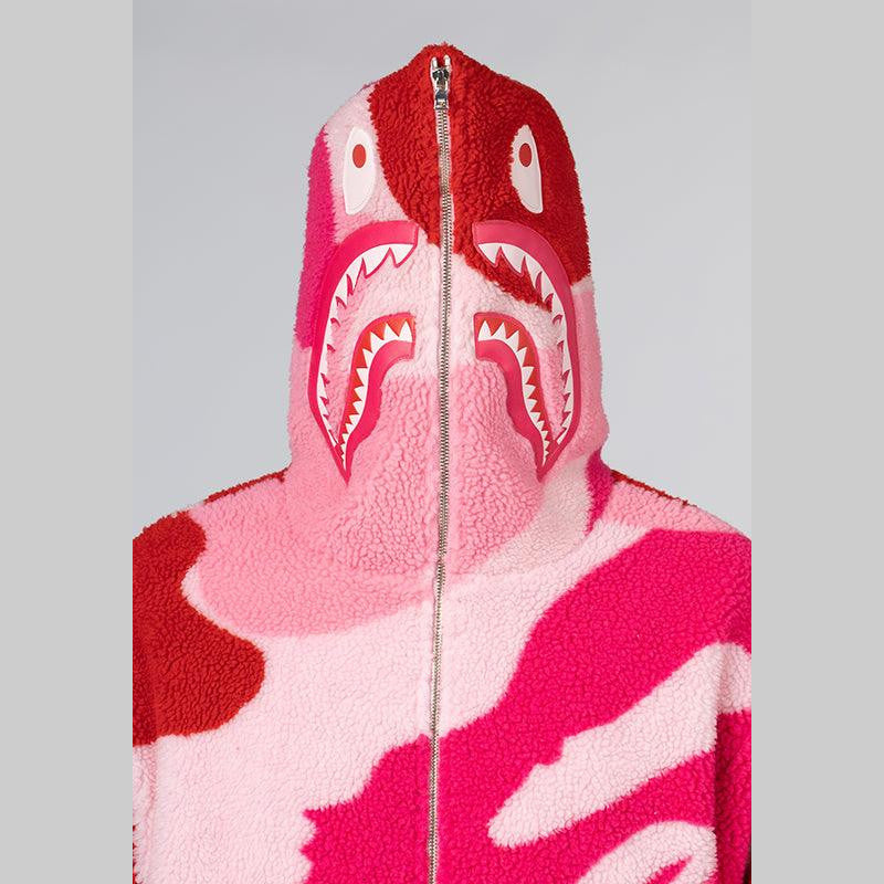 Mega ABC Camo Shark Boa Hoodie Jacket - Pink - LOADED