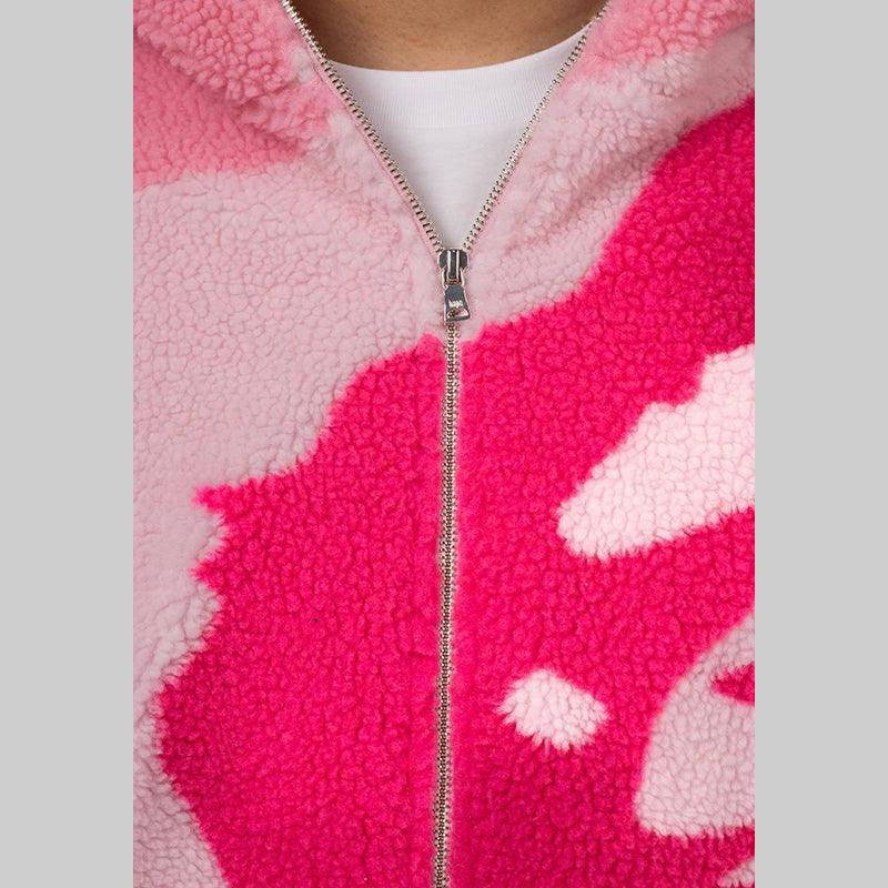 Mega ABC Camo Shark Boa Hoodie Jacket - Pink - LOADED