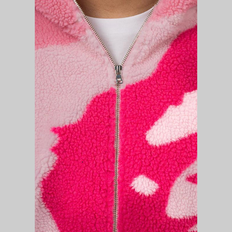 Mega ABC Camo Shark Boa Hoodie Jacket - Pink - LOADED