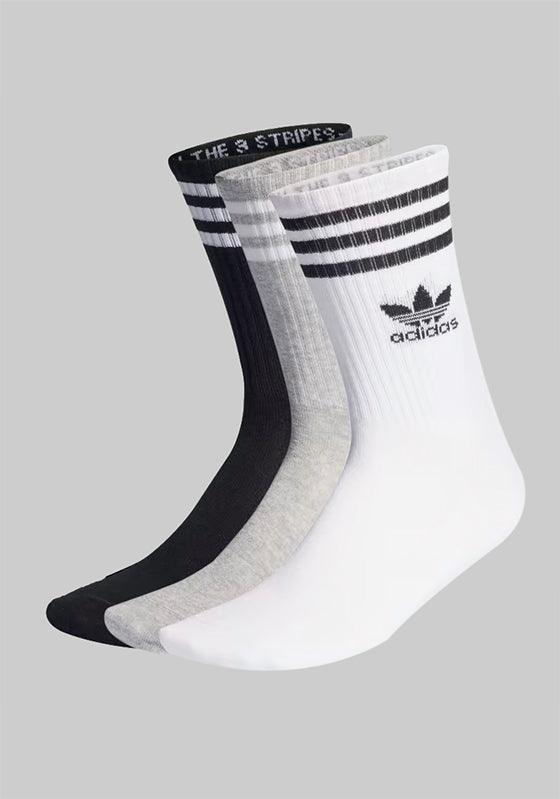 Mid Cut Crew Socks (3 Pack) - White/Grey/Black - LOADED