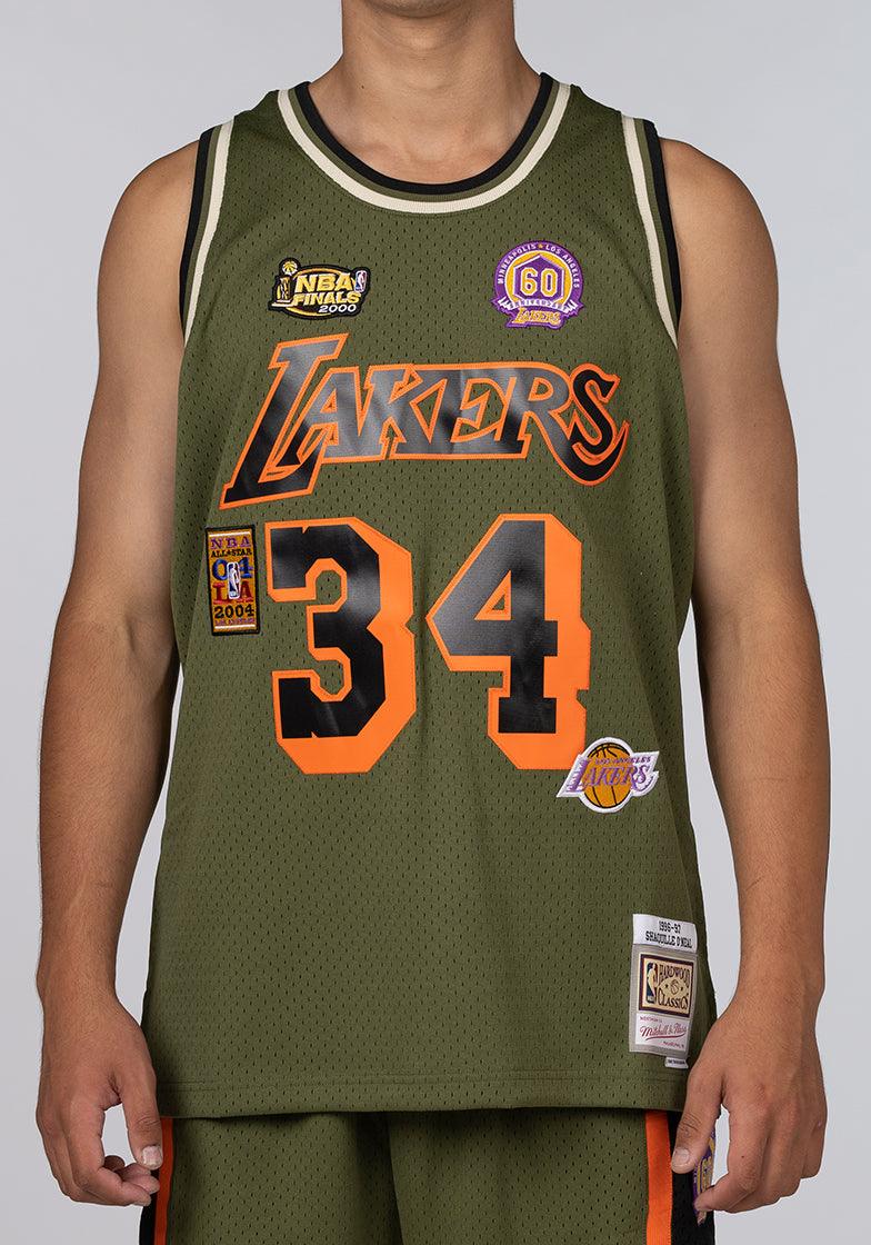 Men's Mitchell & Ness Shaquille O'Neal Cream Los Angeles Lakers Chainstitch Swingman Jersey Size: Medium