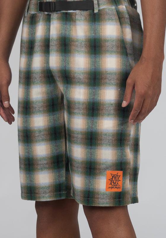 Peace Circle Belted Short - Green Plaid - LOADED