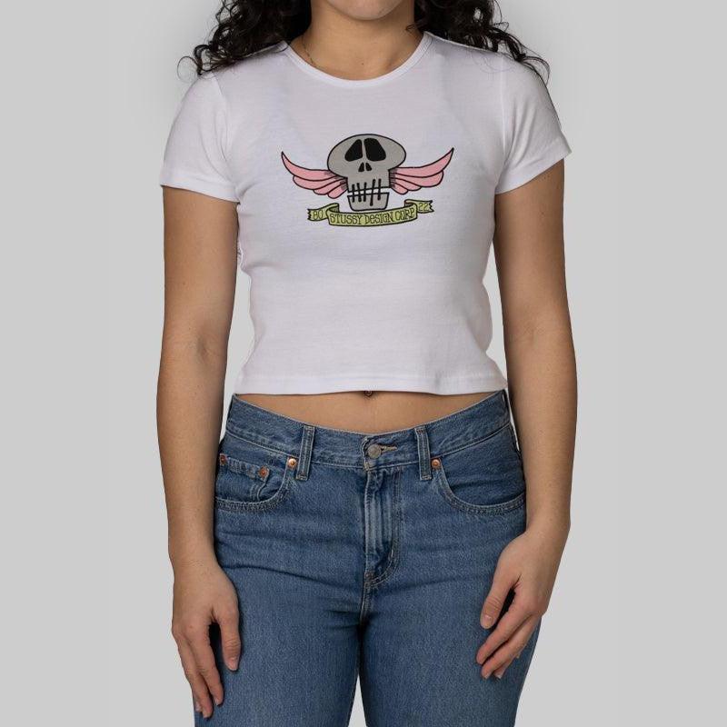 Skull Wings Rib T-Shirt - White - LOADED