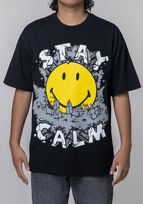 Smiley Stay Calm T-Shirt - Vintage Black - LOADED