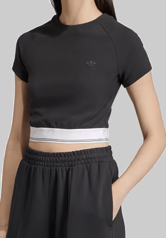 Tape Waistband Rib T-Shirt - Black - LOADED